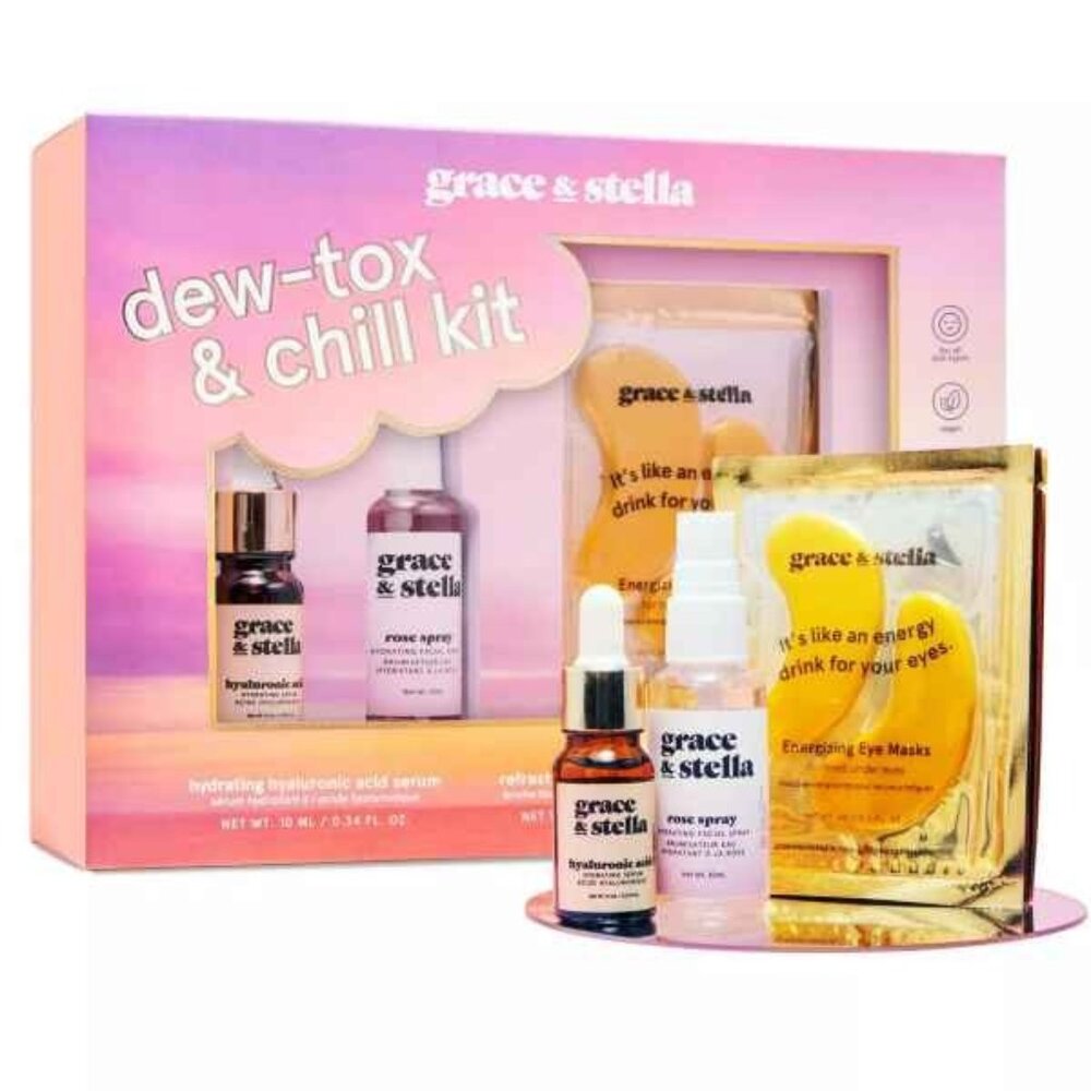 Grace & Stella Dew-Tox & Chill Kit - Hydrating Hyaluronic Acid‎ Serum Rose Spray